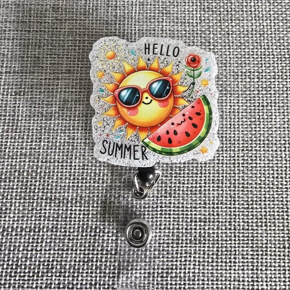 Hello Summer Watermelon Sunshine Pink Retractable Name Badge ID Reel Holder - Picture 1 of 2